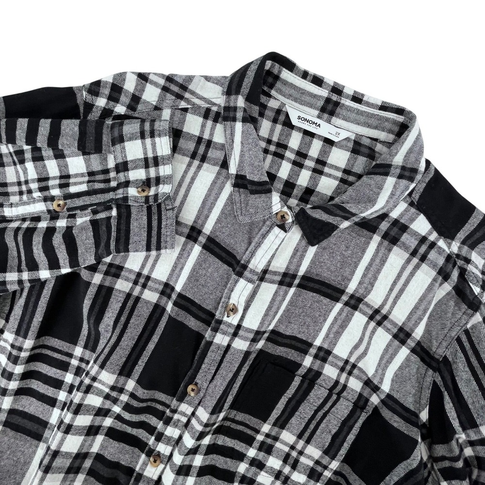 Sonoma Black White Plaid Flannel Shirt Womens 2X Fall Casual Classic Cabincore - Picture 1 of 11